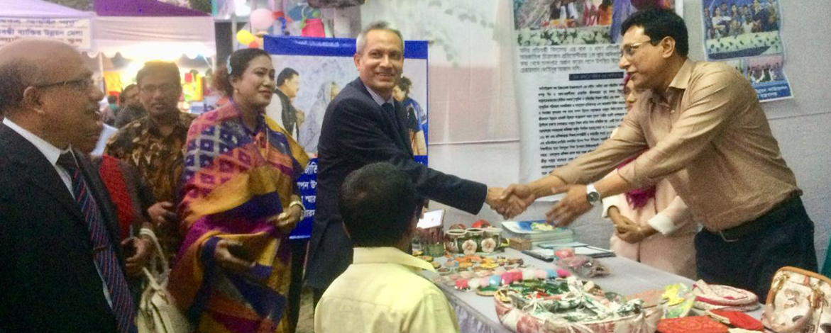 Additional Secretary of MInistry of Social Welfare visits ODIR's stall in a fare at Jatiyo Protibondhi Unnoyon Foundation